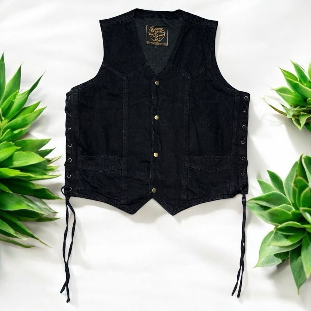 Milwaukee Performance Biker Vest Black Denim Men’s XL Concealed Carry Moto